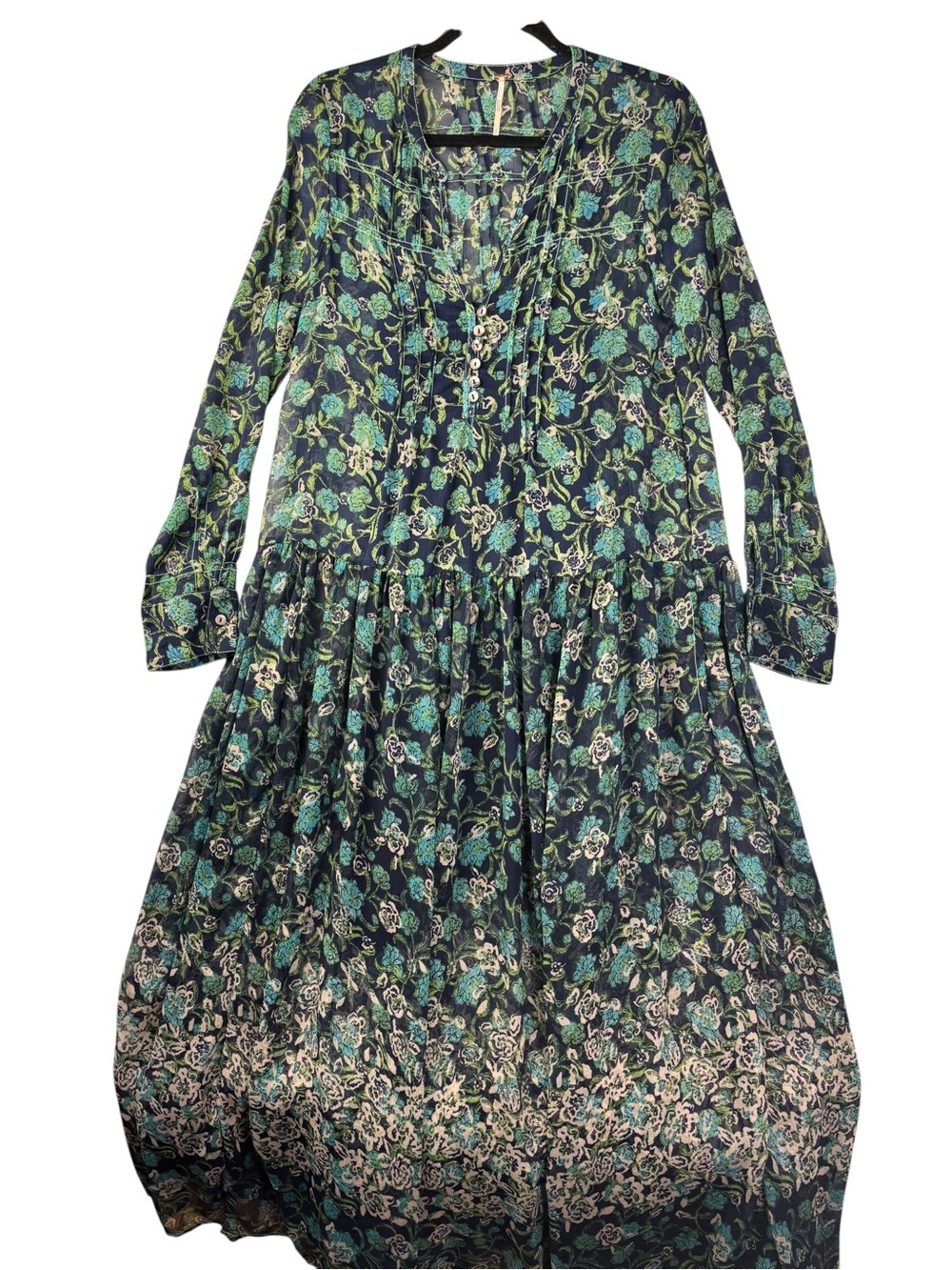Free People Green Floral Long Sleeve Maxi Dress